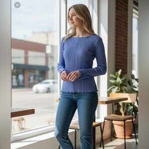 A New Day Sky Blue Ribbed Top